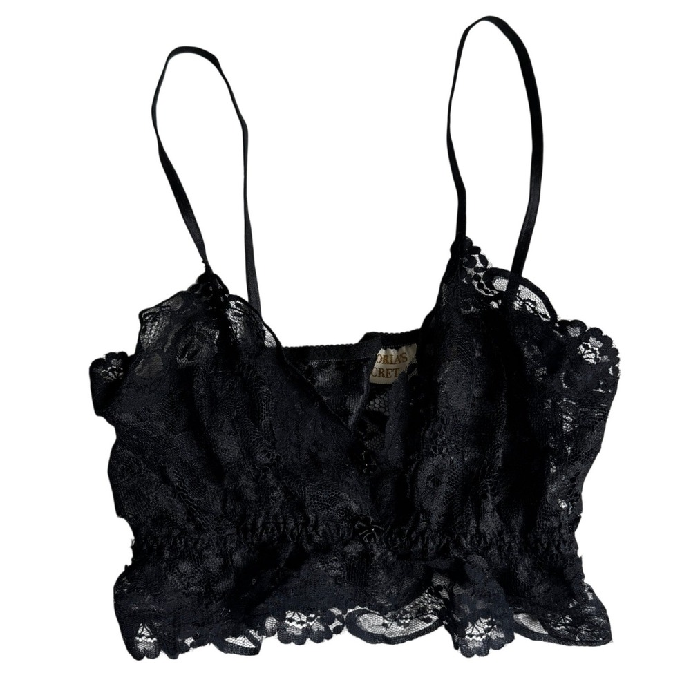 Vintage Victorias Secret Gold Label Black Lace Cropped Cami Tank Top Size P